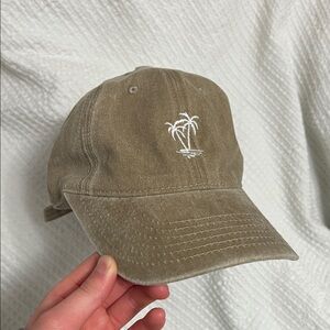 Beige Baseball Cap with Palm Tree Embroidery